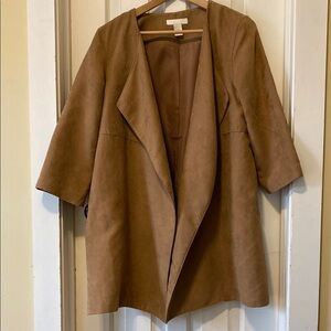 H&M Oversized Tan Jacket Faux Suede Like Open Boho Western 3/4 Sleeve Neutral